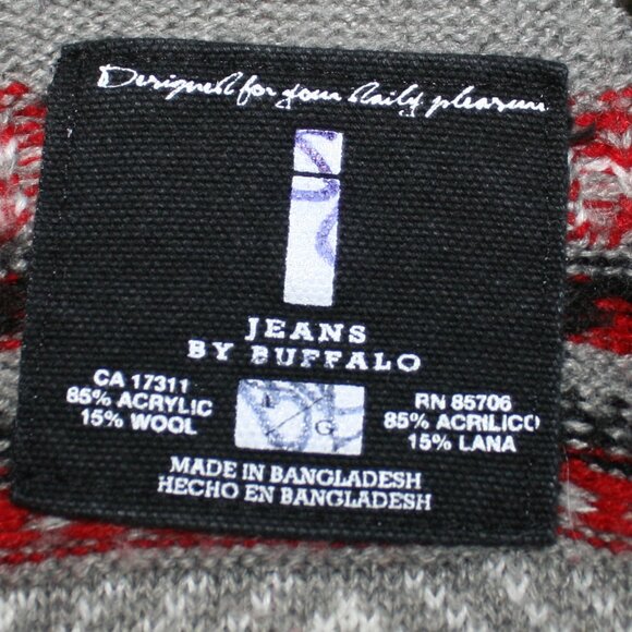 I JEANS BY BUFFALO Cardigan Wool Blend Sweater Fair Isle Striped Grey Mens Large - Picture 5 of 6